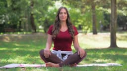 AI presenter Emilia, outdoor yoga