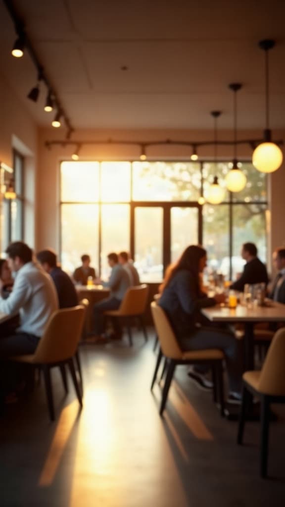 AI-generated image: busy modern cafe interior