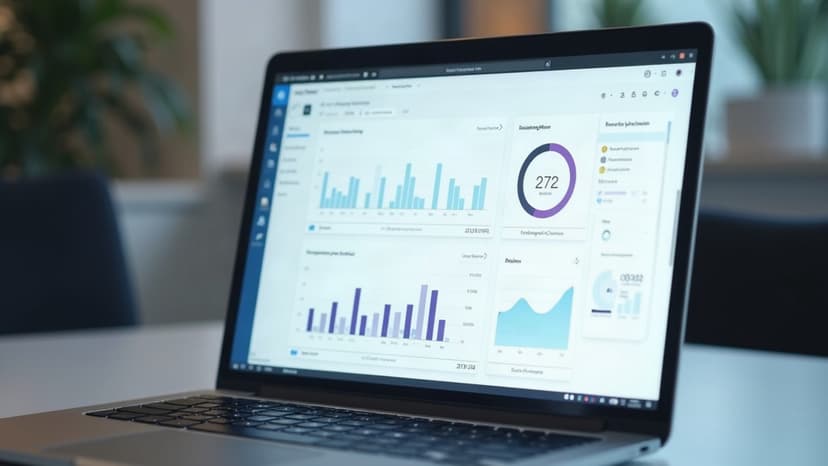 AI-generated image: clean SaaS dashboard UI on a laptop screen